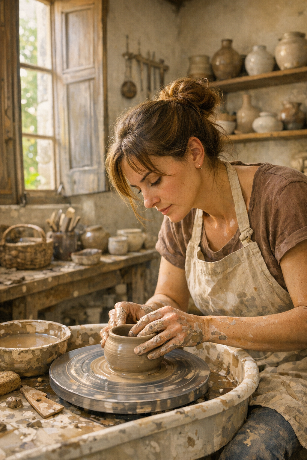 Clémence Paput au travail dans son atelier de céramique